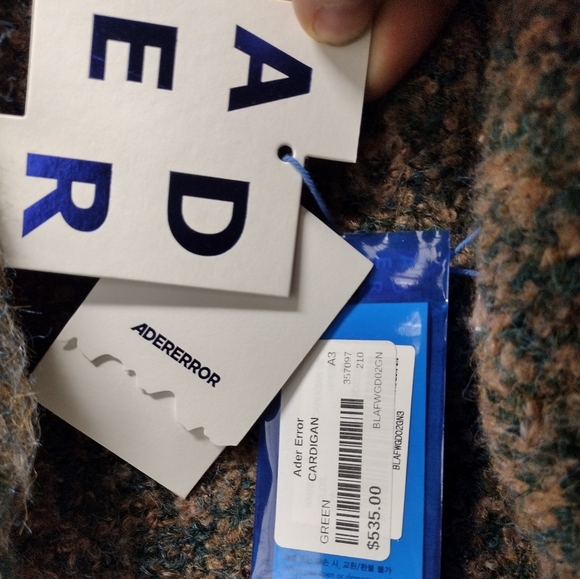 Ader Error logo-patch knit cardigan Green Large New With Tags - Picture 4 of 7